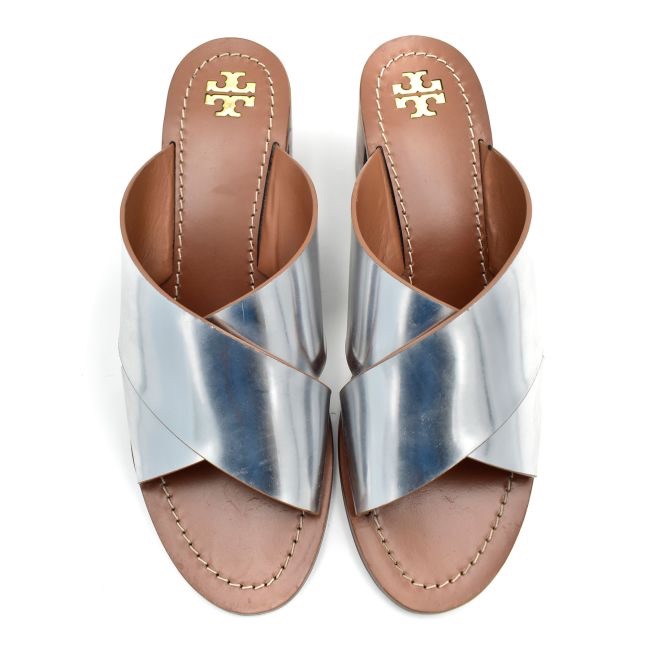 Tory Burch Montrose Stacked Block Heel In Silver 9